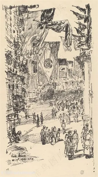 柴尔德素描街道风景画