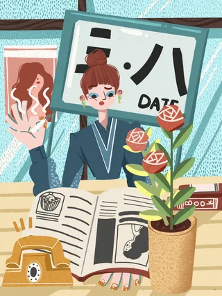 大气妇女节女神女王女生母亲节卡通手绘插图插画海报素材设计模板