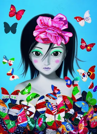 蝴蝶美女插画图片