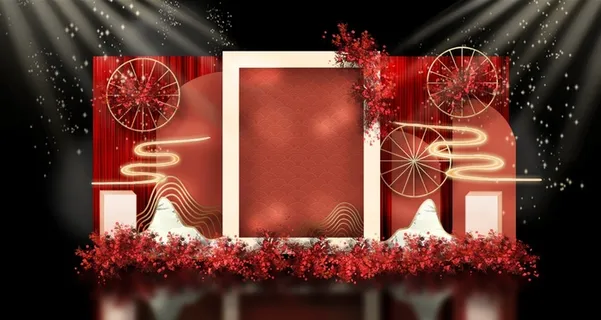 红色中式传统婚礼迎宾区效果图 红色中式传统婚礼迎宾区效果图