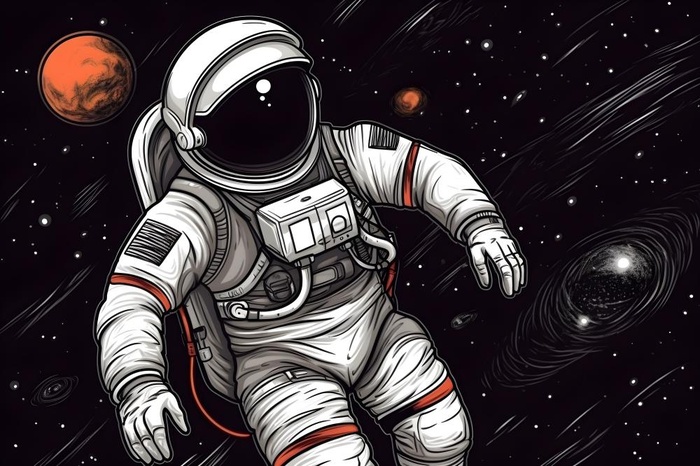 宇宙宇航员星空手绘插画海报背景素材(5376x3584)