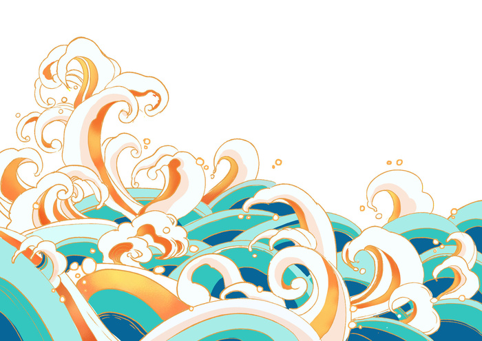 中国风国潮插画海浪波浪背景装饰浪花图案元素