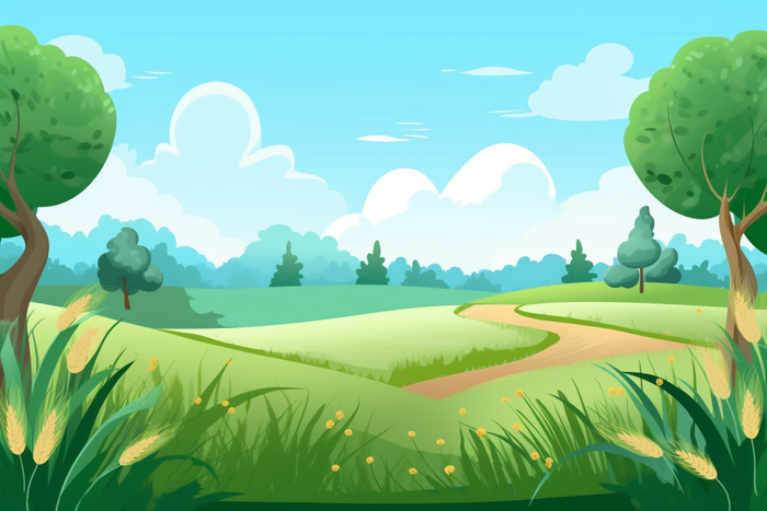 青青草原大树蓝天白云卡通插画(4032x2688)