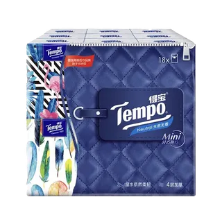 得宝  Mini系列手帕纸 4层加厚小包纸巾 面巾纸餐巾纸天然无味 18包／提387146超市商品白底图免抠实物摄影png格式图片透明底