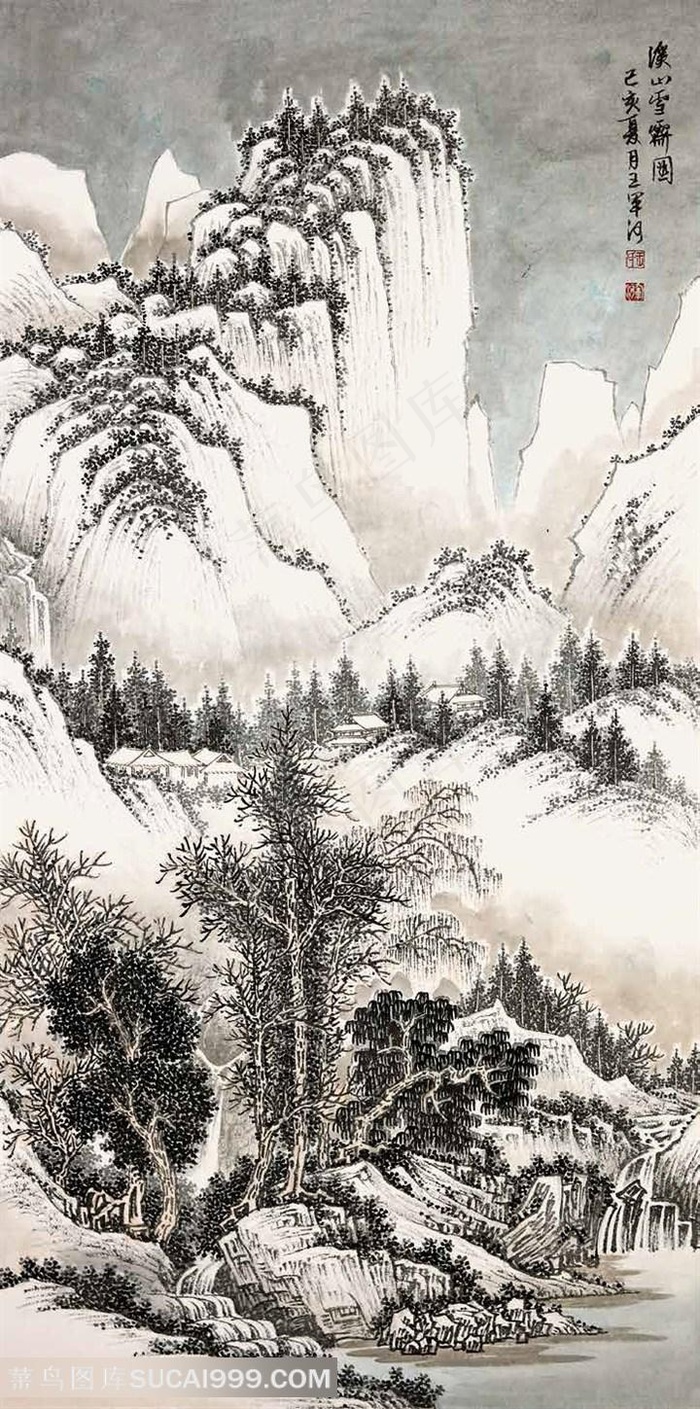 王军河《溪山雪霁图》