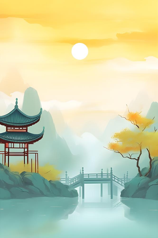 国风庭院简约清新阳光背景