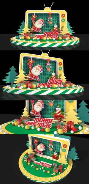 创意电视机圣诞节日氛围圣诞节商场美陈设计