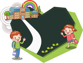 男孩女孩卡通上校园简笔画少儿兴趣班素材