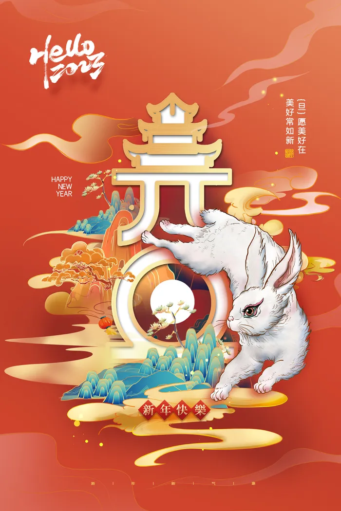 传统元旦节活动海报psd模版下载