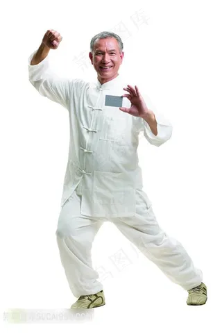 拿卡片打太极的老人素材