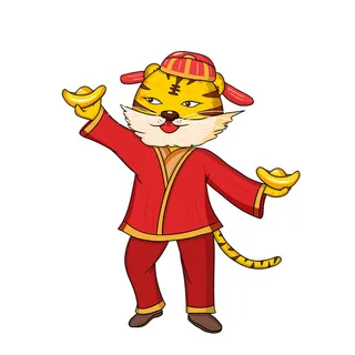 手绘2022虎年新年春节卡通老虎形象IP插画元素PSD设计素材图案