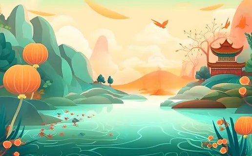 国风山水阁楼古风背景 国风山水阁楼古风背景