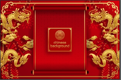 新年红色双龙背景ai矢量模版下载