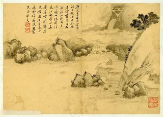 清代画家王翬山水册山萌瀑泉国画图片