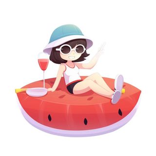 游泳度假女生泳圈清新元素