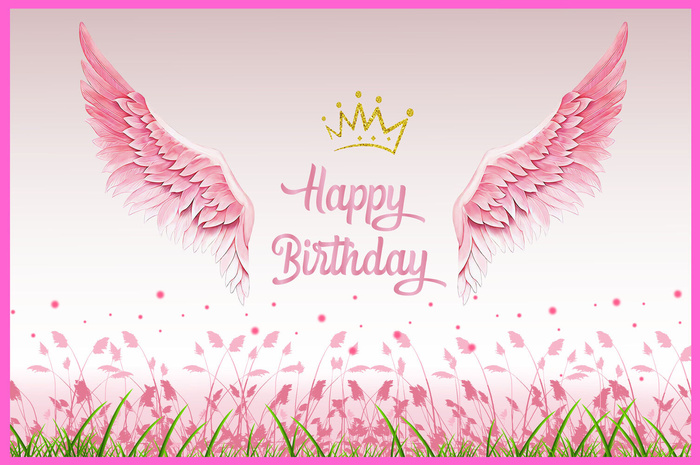 水彩粉色花卉翅膀生日背景