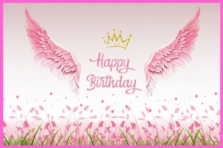 水彩粉色花卉翅膀生日背景