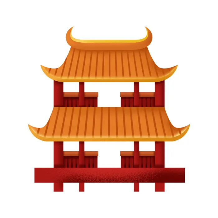 中国风复古式国潮门楼手绘城门插画牌楼建筑PSD素材png免扣图psd模版下载