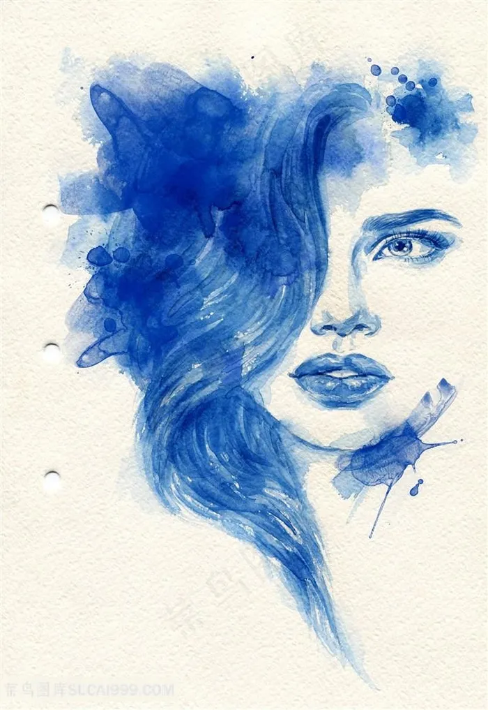 蓝色美女绘画高清图片
