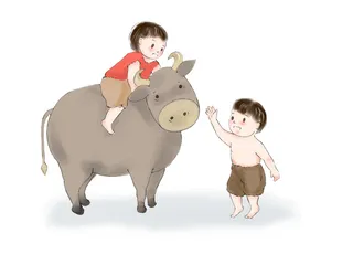 清明清明节卡通牧童和女孩