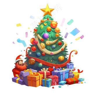 圣诞树装饰礼物节日卡通插画免抠