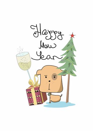 圣诞树 礼物 香槟 小狗 麋鹿