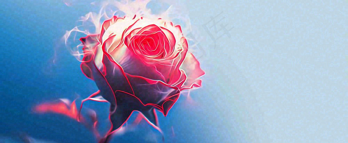 红玫瑰蓝色天空白云唯美，鲜花