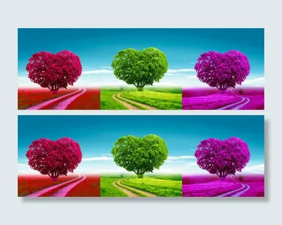 三联棵树红绿紫色装饰画