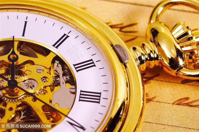 金色怀表特写高清图片