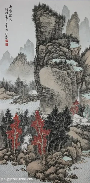 王军河工笔山水青绿山水传统山水皴法国画界画鬼脸皴袁江袁耀《奇峰秋色》 王军河工笔山水青绿山水传统山水皴法国画界画鬼脸皴袁江袁耀《奇峰秋色》