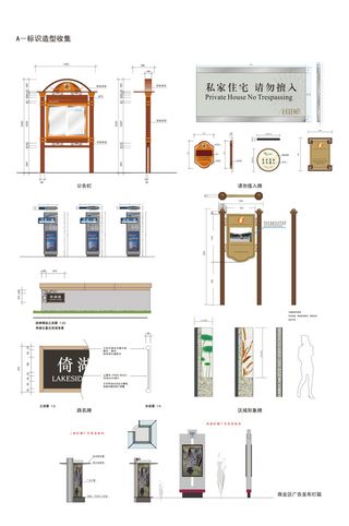 全套小区路名牌小区公告栏灯箱模板导视牌