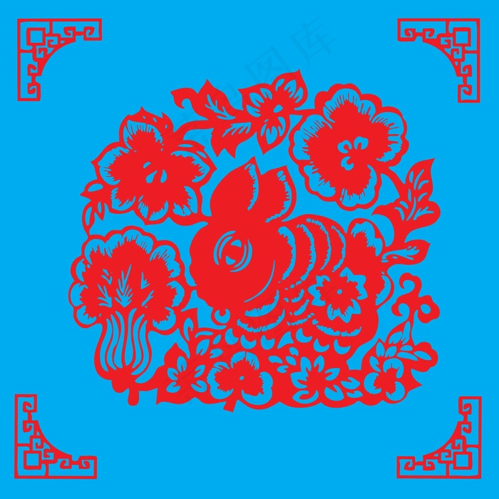 兔子剪纸 剪纸风元素