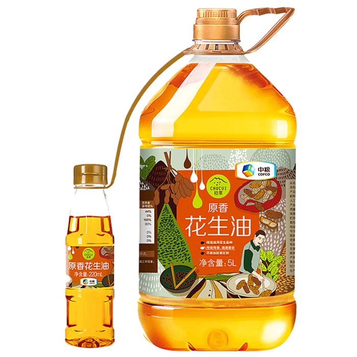 中粮初萃花生油5升超市商品白底图免抠实物摄影png格式图片透明底