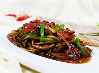 川菜湘菜高清菜谱 茶树菇炒牛柳32元份酱香味