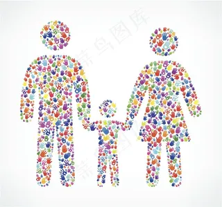 彩色手掌形创意组合三口之家图片