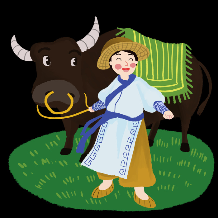 清明清明节卡通牧童和牛