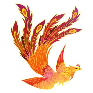 手绘国潮中国风神龙凤凰卡通形象插画装饰元素图案PSD设计素材