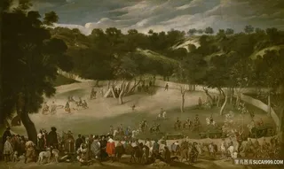 山林美景人物油画