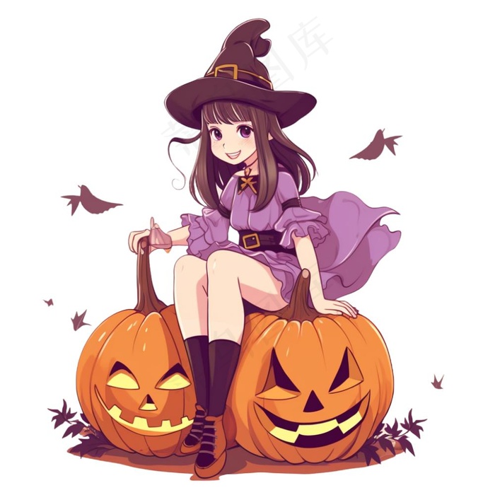 万圣节女巫南瓜灯捣蛋卡通插画免抠