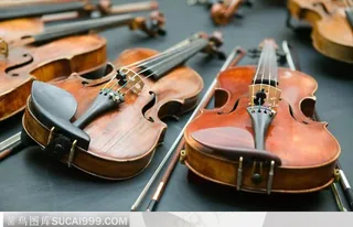 摆在一起的小提琴