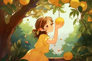 丰收可爱女孩水果金黄色插画背景