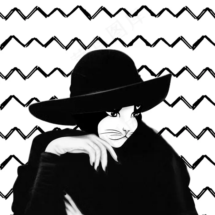 手绘矢量时尚创意猫咪卡通