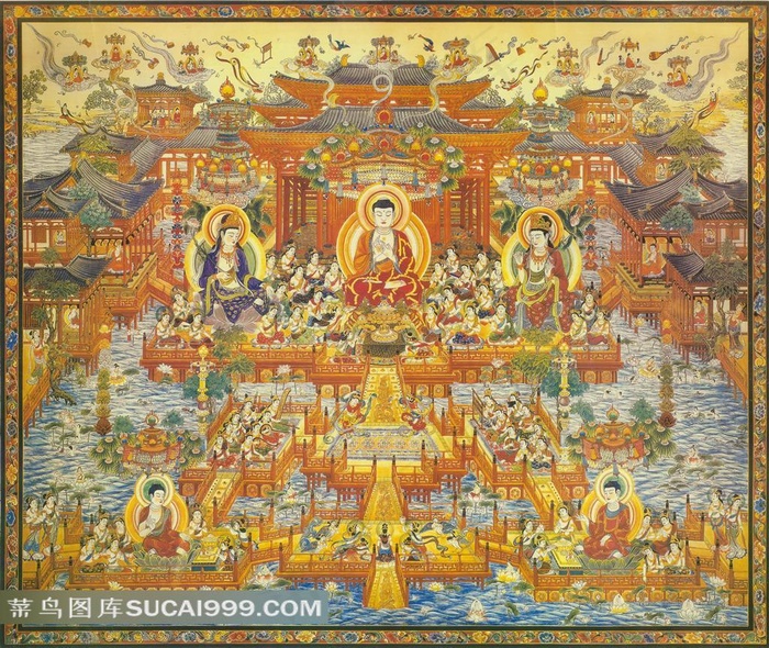西方极乐世界绘画图片