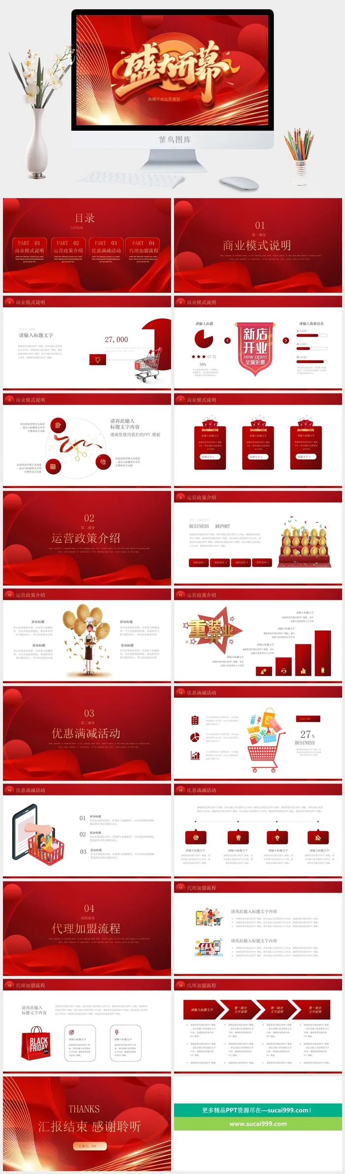 商铺开业运营计划红色大气PPT