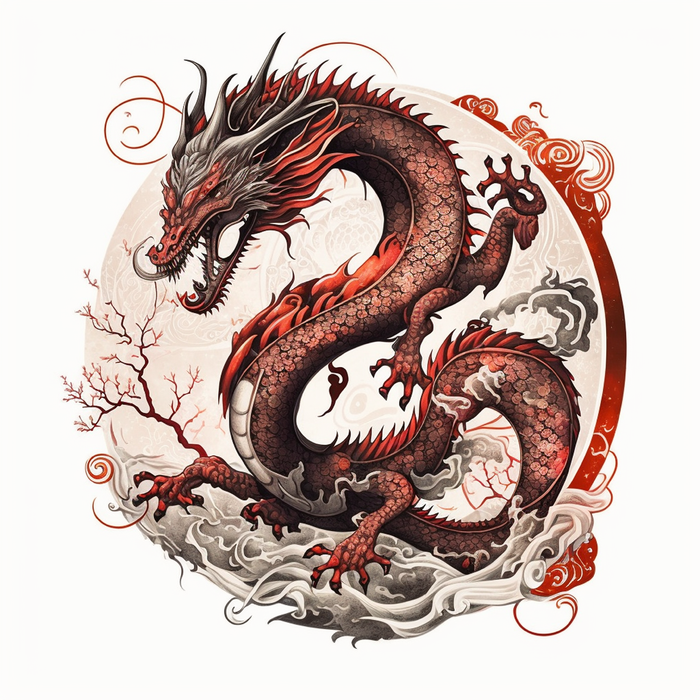 节日生肖龙，插画风格，红色，综合使用