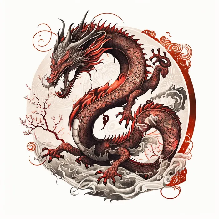 节日生肖龙，插画风格，红色，综合使用