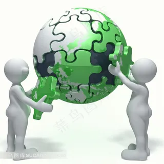 地球拼图和3D小人