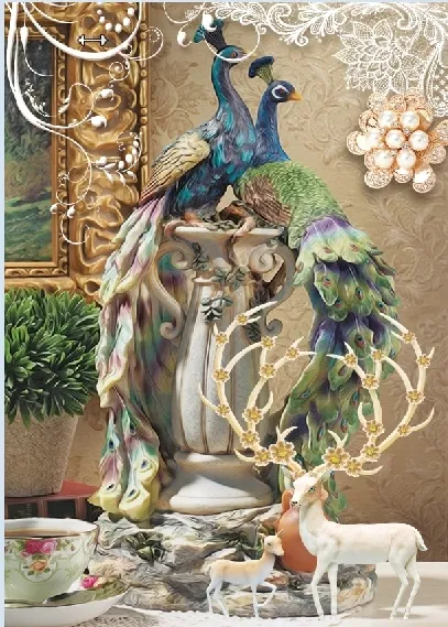 雕塑钻石花卉孔雀背景墙