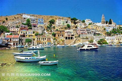 希腊海边房屋建筑图片