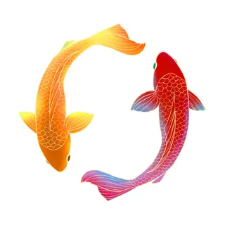 手绘烫金国潮中国风卡通锦鲤鱼金鱼插画装饰元素PSD设计素材